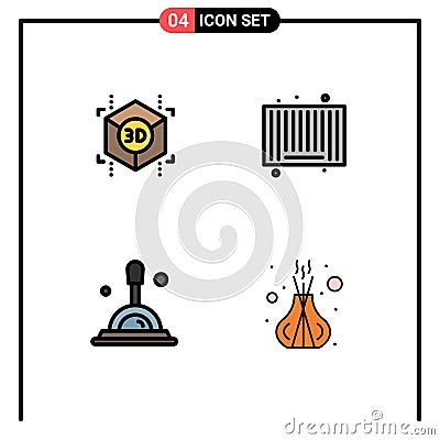 Group of 4 Filledline Flat Colors Signs and Symbols for cube, deep search, barcode, shopping, relax Vector Illustration