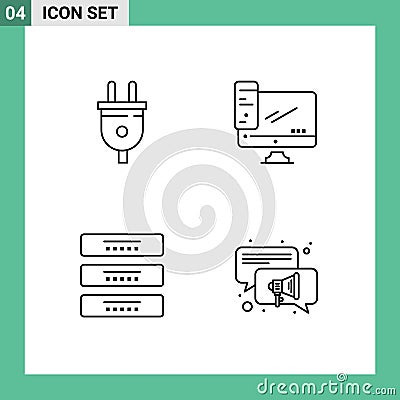 Group of 4 Filledline Flat Colors Signs and Symbols for electric, cabinet, power plug, device, drawer Vector Illustration