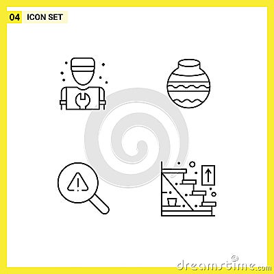Group of 4 Filledline Flat Colors Signs and Symbols for man, find, repair, water, view Vector Illustration