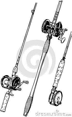 Group Of Fishing Rods Vector Illustration