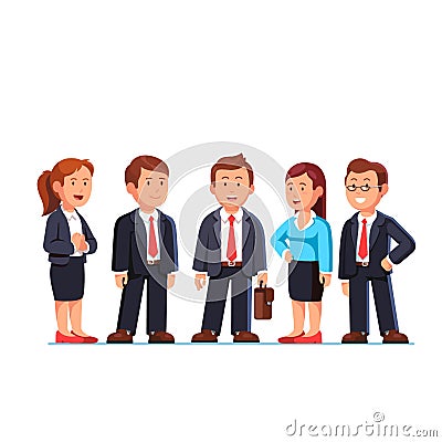 Group of five business people standing in suits Vector Illustration