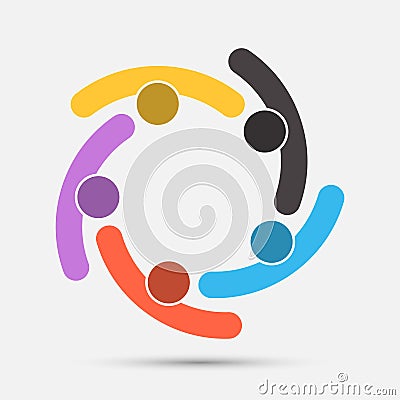 Group of five people in a circle.Teamwork meeting.people are meeting in the room.Powerful combined forces Vector Illustration