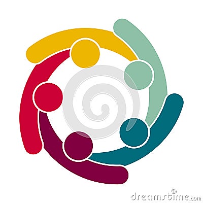 Group of five people in a circle.Teamwork meeting.people are meeting in the room Vector Illustration