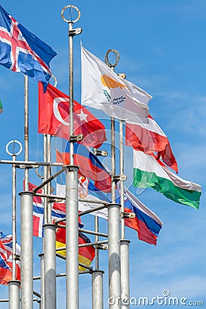 Group of flags of European countries Stock Photo