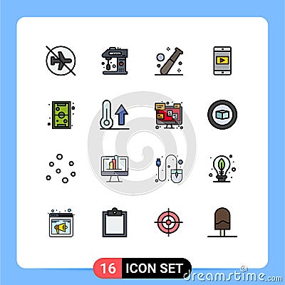 Modern Set of 16 Flat Color Filled Lines and symbols such as mobile application, application, cooking, healthcare, game Vector Illustration