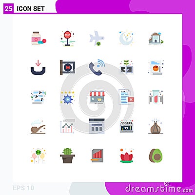 Group of 25 Flat Colors Signs and Symbols for home, sleep, flight, night, transportation Vector Illustration