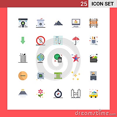 Group of 25 Flat Colors Signs and Symbols for sketch, dimensional, meal, cube, nature Vector Illustration