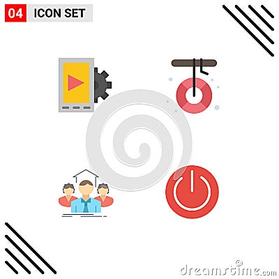 Group of 4 Flat Icons Signs and Symbols for mobile, business, boat, melting, group Vector Illustration