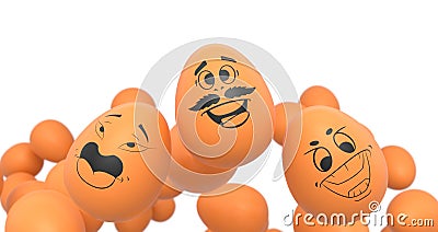 Group of flying farm brown chicken eggs flying with funny face and crowd of eggs Stock Photo