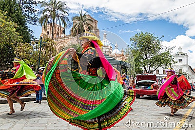 A group of folk dancers from Cayambe Canton, Pichincha Province, Ecuador Editorial Stock Photo