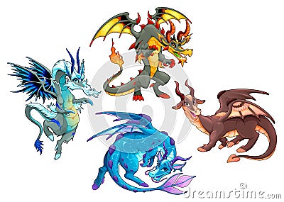 Group of four dragons Vector Illustration