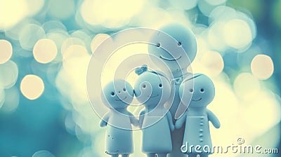 A group of four family figurines are standing next to each other, AI Stock Photo