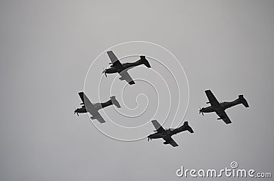 A group of Four Gray Fighter Aircrafts Editorial Stock Photo