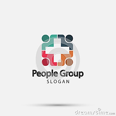 Group four people logo handshake in a circle,Teamwork icon.vector illustrator Vector Illustration