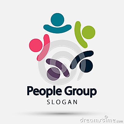 Group four people logo handshake in a circle,Teamwork icon.vector illustrator Vector Illustration