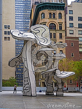 Group of Four Trees by Artist Jean Dubuffet. The Chase Manhattan Bank Plaza, New York, USA. Editorial Stock Photo