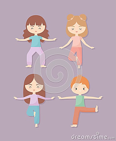 four yoga kids Vector Illustration
