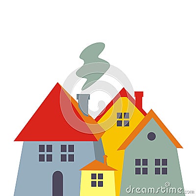 Group of fourhouses, color picture on white background, eps. Vector Illustration