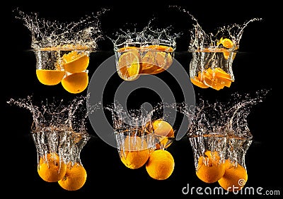 Group of fresh fruits falling in water Stock Photo