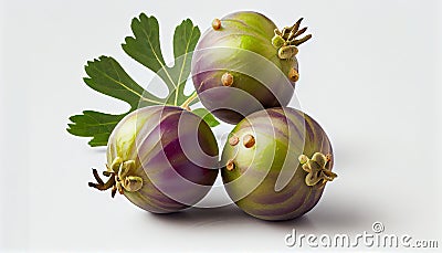 Group of Fresh Whole Green Gooseberries Fruit on White Background AI Generative Stock Photo