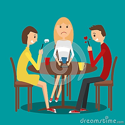 Group of friends in the cafe. Vector Illustration