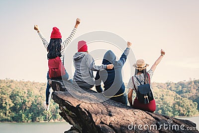 Group of friends enjoy in nature Stock Photo