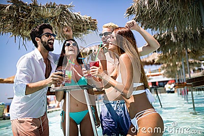Group of friends having fun on summer vacation. Lifestyle, friendship, travel and holidays concept Stock Photo