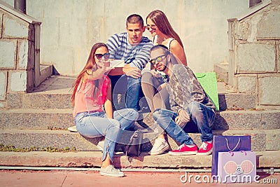 Group of friends having fun and taking selfie Stock Photo