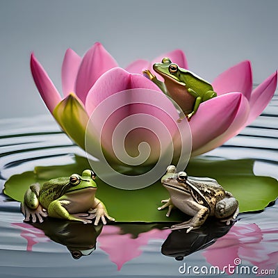 A group of frogs gathered around a lily pad, singing and croaking a New Years Eve tune4 Stock Photo