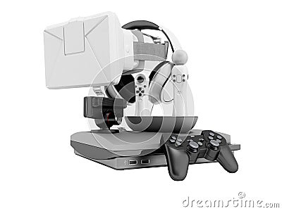 Group of game consoles for entertainment 3d render on white background no shadow Stock Photo