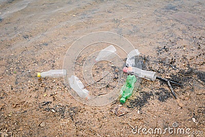 garbage in lake water pollution Stock Photo