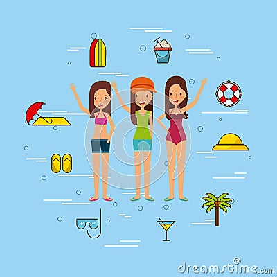 Group girls beach illustration Vector Illustration