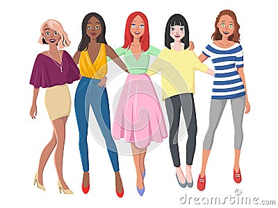 Group of Girls are Hugging Vector Illustration