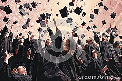 Group of graduates throwing their caps in the air. Education concept. A group of graduates throwing graduation caps in the air, no Stock Photo