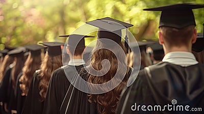 Group of Graduates in Cap and Gowns Celebrating Success Stock Photo