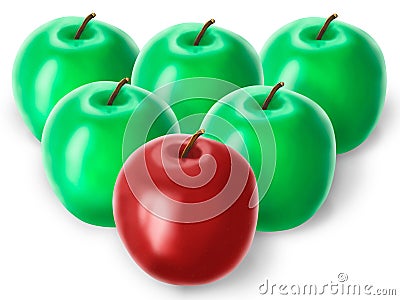 Group of green apples and one red Stock Photo