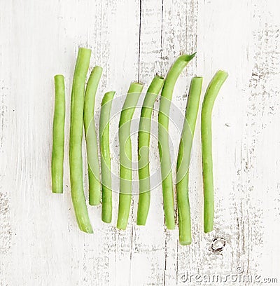 Group green beans on the shabby background Stock Photo