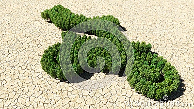 Group of green forest tree on dry ground background, sign of a stuntman on a motorcycle Cartoon Illustration