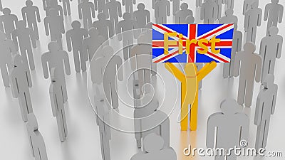 Group of grey people with one man holding british flag Cartoon Illustration