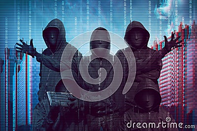 Group of hacker with anonymous mask Stock Photo