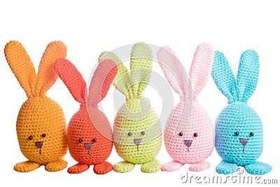 Group of handmade stuffed animal bunnys Stock Photo