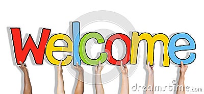 Group Hands Holding Word Welcome Concept Stock Photo