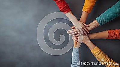 Group of Hands Stacked Togethe, Symbolizing Unity, Support, and Teamwork Stock Photo