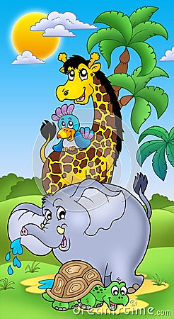 Group of happy African animals Cartoon Illustration