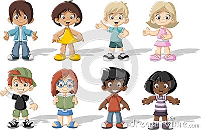 Group of happy cartoon children. Vector Illustration