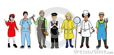 Group of Happy Children and Dream Job Concepts Stock Photo