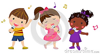 Group of happy children singing Vector Illustration