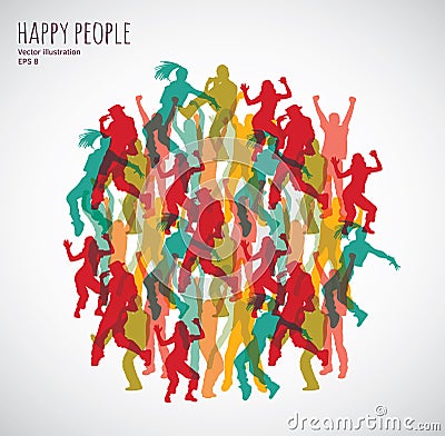 Group happy color dancing people. Vector Illustration
