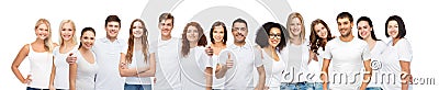 Group of happy different people in white t-shirts Stock Photo