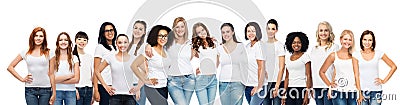 Group of happy different women in white t-shirts Stock Photo